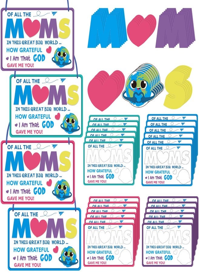 Chivertion 24 Sets Mother's Day Craft Kit for Kids Bulk Religious Mother's Day Sign Craft Kit with Smiling Heart and Feature Test DIY Craft Gifts for Sunday School Classroom Activities Art Projects - Image 1